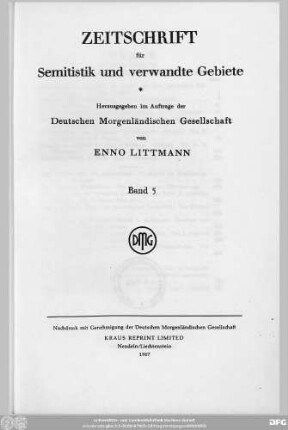 Bd. 5 (1927): Zeitschrift für Semitistik und verwandte Gebiete