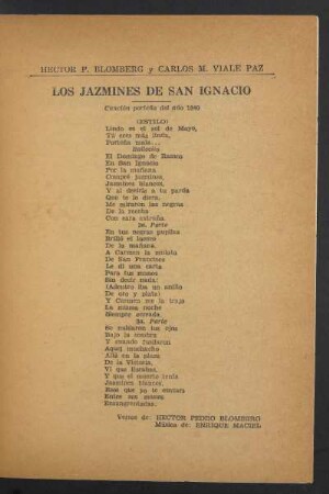 Las jazmines de San Ignacio : Canción porteña del año 1840