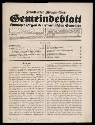 8. Jahrgang, Nr. 5, 1930: Frankfurter israelitisches Gemeindeblatt : Amtliches Organ der israelitischen Gemeinde