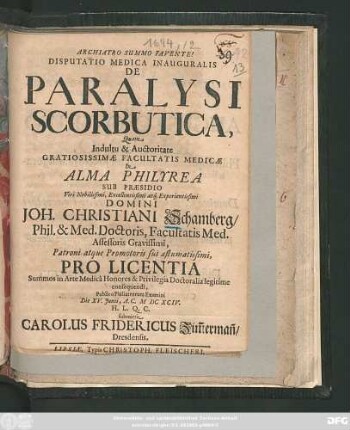 Disputatio Medica Inauguralis De Paralysi Scorbutica