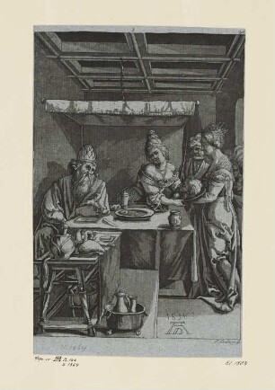 Herodias empfängt das Haupt des Johannes