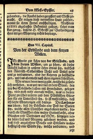 Das VII. Capitel. Von der Erbsünde und dem freyen Willen.