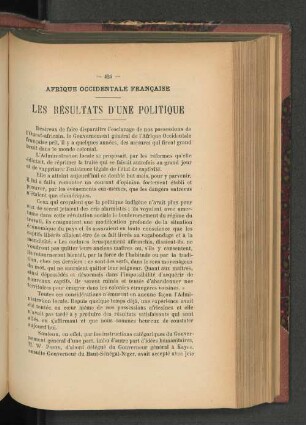 Afrique Occidentale Francaise. Les Résultats d'une Politique.