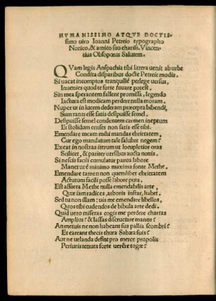 Humanissimo Atque Doctissimo viro Ioanni Petreio typographo Norico ... Vincentius Obsopoeus Salutem.