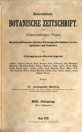 Österreichische botanische Zeitschrift, 19. 1869