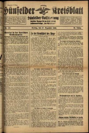 Ausgabe vom Freitag, den 27. Dezember 1940.