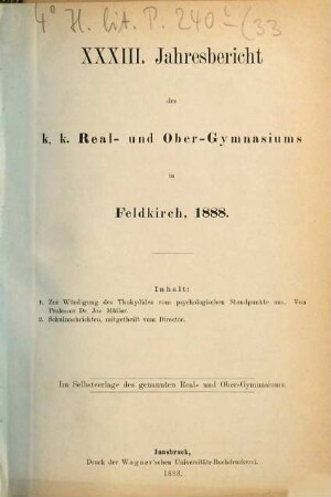Jahresbericht des K.K. Real- und Obergymnasiums in Feldkirch : veröff. am Schlusse d. Schuljahres .... 1887/88 = 33