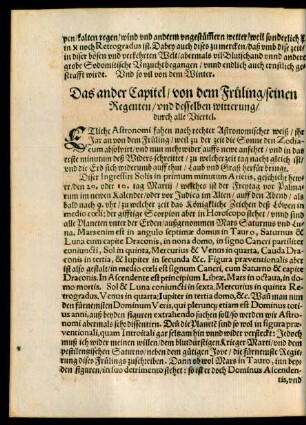 Das ander Capitel/ von dem Fruling/ seinen Regenten/ und witterung/. durch alle Viertel.