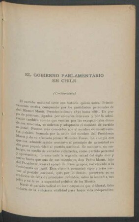 El gobierno parlamentario en Chile - (Continuación)