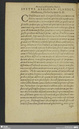 Hermeticae philosophiae studioso Iustus Abalbina Flander ...