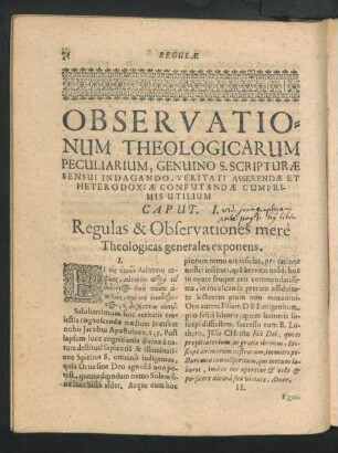 Caput I. Regulas & Observationes mere Theologicas generales exponens.