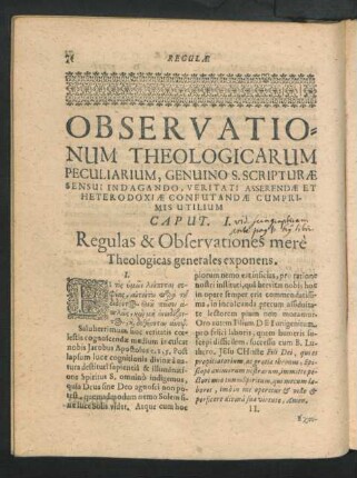 Caput I. Regulas & Observationes mere Theologicas generales exponens.
