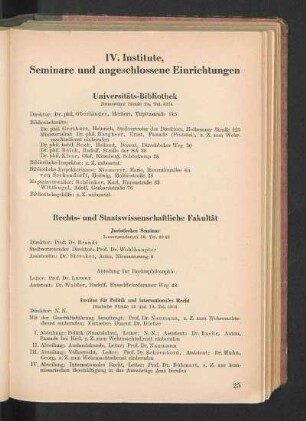 IV. Institute, Seminare und angeschlossene Einrichtungen