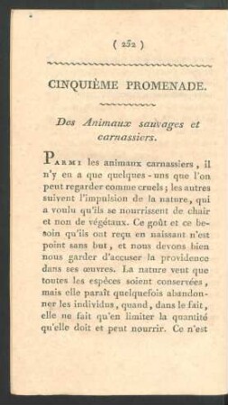 Cinquième promenade: Des Animaux sauvages et carnassiers.