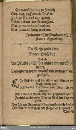 Die Sechzehende Ode. An den Grosphus