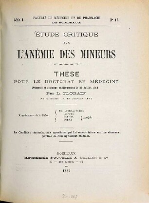 Étude critique sur l'anémie des mineurs : Thèse ...