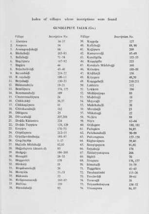 List of Villages where Inscriptions were found-English