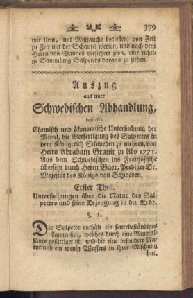 Auszug aus einer Schwedischen Abhandlung