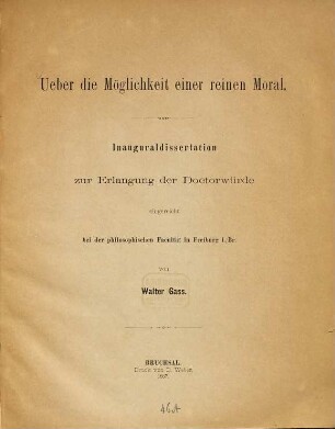 Ueber die Möglichkeit einer reinen Moral