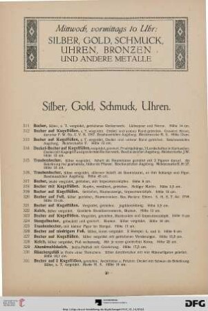 Silber, Gold, Schmuck, Uhren (Nr. 311-361)