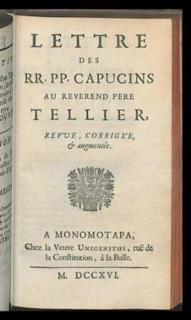 Lettre des RR. PP. Capucins au reverend père Tellier