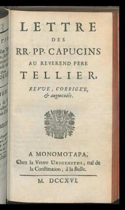 Lettre des RR. PP. Capucins au reverend père Tellier