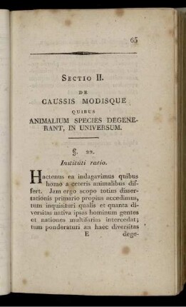 Sectio II. De Caussis Modisque Quibus Animalium Species Degenerant, In Universum. §. 22 [bis] §. 40.