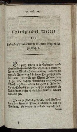Untrügliches Mittel die heftigsten Feuersbrünste in einem Augenblick zu löschen.
