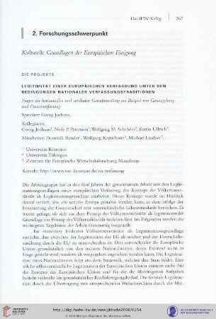 2. Forschungsschwerpunkt "Kulturelle Grundlagen der Europäischen Einigung"