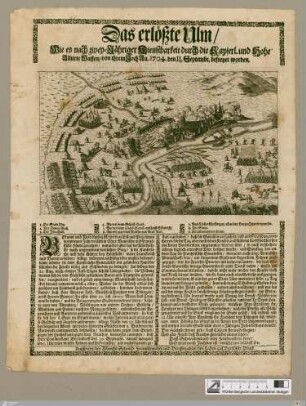 Das erlößte Ulm : wie es nach zwey-jähriger Dienstbarkeit durch die Kayserl. ... an. 1704 den 2. Septembr. befreyet worden
