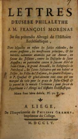 Lettres à M. François Morénas sur son pretendu abregé de l'histoire Ecclesiastique