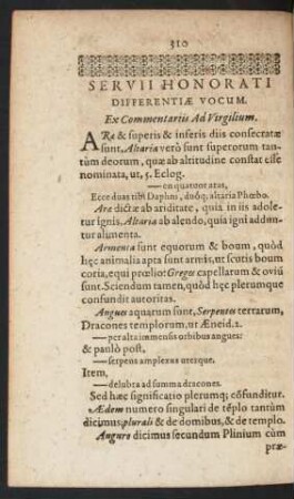 Servii Honorati Differentiae Vocum. Ex Commentariis Ad Virgilium