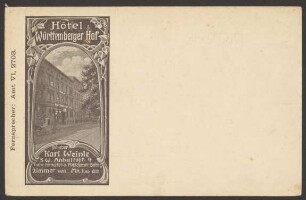 Ansichtskarte „Hotel Württemberger Hof“, gerahmte Ansicht, Anhaltstraße 4