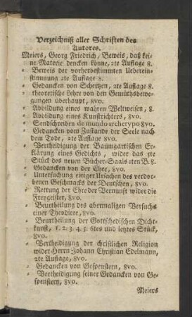 Verzeichniß aller Schriften des Autores