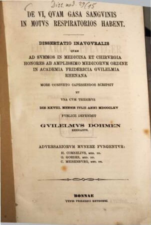 De vi, quam gasa sanguinis in motus respiratorios habent : (Doctor-Diss.)