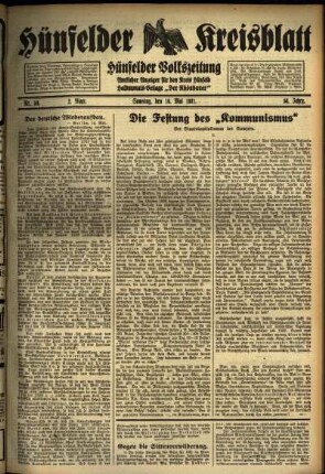 Zweite Ausgabe vom Samstag, den 16. Mai 1931.