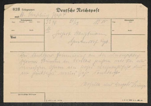 Brief von Ingolf Kuntze und Ursula Kuntze an Gerhart Hauptmann