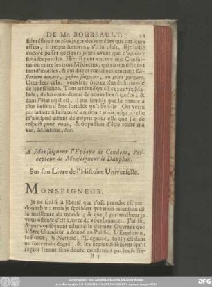 A Monseigneur l'Evéque de Condom, Précepteur de Monseigneur le Dauphin.