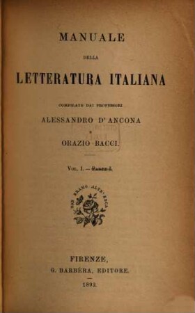 Manuale della letteratura italiana, 1