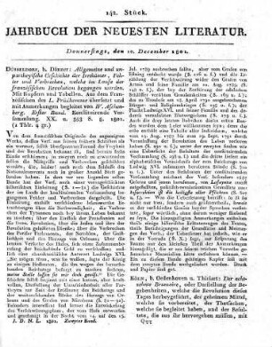 Düsseldorf, b. Danzer: Allgemeine und unpartheyische Geschichte der Irrthümer, Fehler und Verbrechen, welche im Laufe der französischen Revolution begangen worden. Mit Kupfern und Tabellen. Aus dem Französischen des L. Prüdhomme übersetzt und mit Anmerkungen begleitet von W. Aschenberg. Erster Band. Konstituirende Versammlung. XX. u. 353 S. 8. 1801.