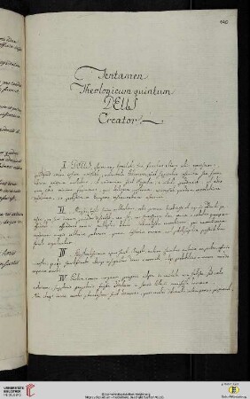 Material- und Thesensammlung: Tentamen Theologicum quintum DEUS Creator