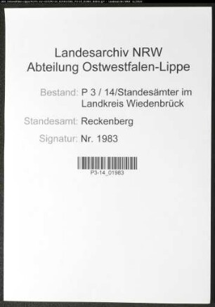 Sterberegister Standesamt Reckenberg