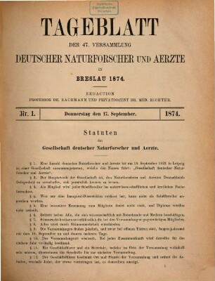 Tageblatt der ... Versammlung Deutscher Naturforscher und Ärzte. 47. 1874