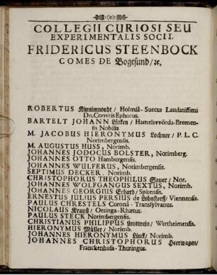 Collegii curiosi seu experimentalissocii. Fridericus Steenbock ...