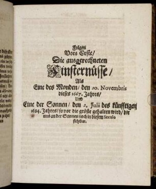 Folgen Vors Erste, die ausgerechneten Finsternüsse [...]