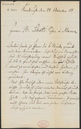 Brief an B. Schott's Söhne : 22.10.1888