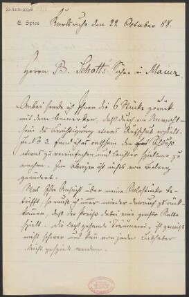 Brief an B. Schott's Söhne : 22.10.1888