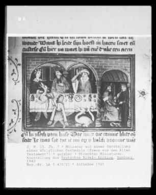 Miniatur mit einer Darstellung eines königlichen Gastmahls (Szene aus dem Alten Testament?)