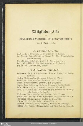 Mitglieder-Liste der Oekonomischen Gesellschaft im Königreiche Sachsen am 1. April 1897
