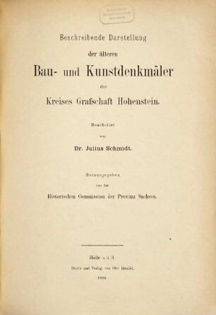 Beschreibende Darstellung der älteren Bau- und Kunstdenkmäler des Kreises Grafschaft Hohenstein